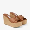 Leda Wedge 100 Mule à talon compensé en cuir nappa beige