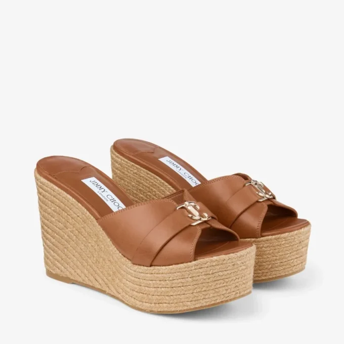 Leda Wedge 100 Mule à talon compensé en cuir nappa beige