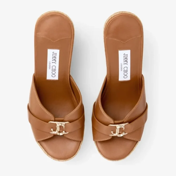 Leda Wedge 100 Mule à talon compensé en cuir nappa beige