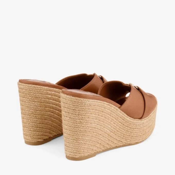 Leda Wedge 100 Mule à talon compensé en cuir nappa beige