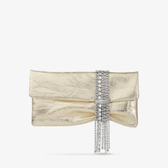 Pochette Zandra en cuir métallisé vintage platine
