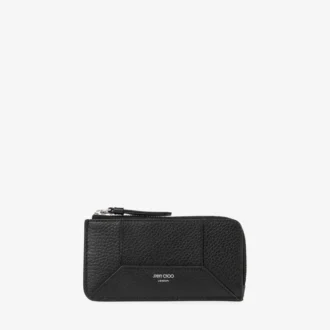 Porte-cartes Diamond Lise à fermeture éclair en cuir de veau grainé noir