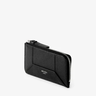 Porte-cartes Diamond Lise à fermeture éclair en cuir de veau grainé noir