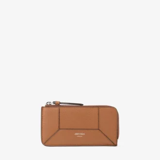 Porte-cartes Diamond Lise Zipped M en cuir de veau grainé beige