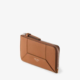 Porte-cartes Diamond Lise Zipped M en cuir de veau grainé beige