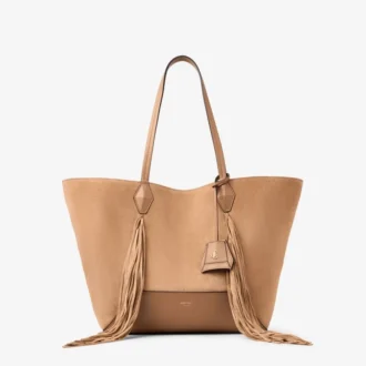 Sac fourre-tout Diamond moyen en daim couleur caramel avec franges