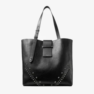 Sac fourre-tout vertical Bar Sac fourre-tout moyen en cuir de veau grainé souple noir avec étoiles texturées