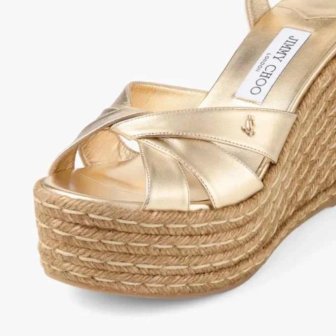 Sandales compensées Korra 100 en cuir nappa métallisé doré