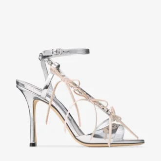 sandales lula 100 en cuir liquid metal argent et macaron avec noeuds en velours 1 330x330 - Sandales Lula 100 en cuir Liquid Metal argent&eacute; et macaron avec n&oelig;uds en velours