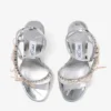 Sandales Lula 100 en cuir Liquid Metal argenté et macaron avec nœuds en velours
