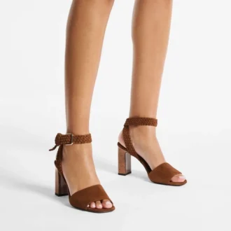 Sandales Rori 85 en daim beige et liège brillant