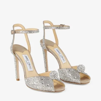 Sandales Sacora 100 en daim nude avec cristaux thermocollants et détail sphérique