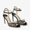 Sandales Sacora 85 en dentelle noire avec boule ornée de cristaux