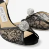 Sandales Sacora 85 en dentelle noire avec boule ornée de cristaux