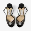 Sandales Sacora 85 en dentelle noire avec boule ornée de cristaux