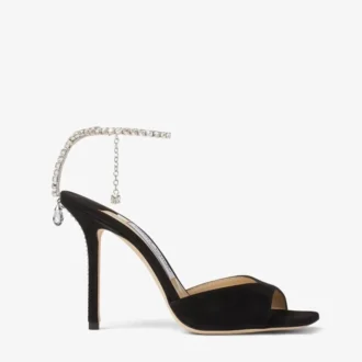 Sandales Saeda 100 en daim noir ornées de cristaux