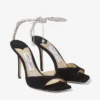 Sandales Saeda 100 en daim noir ornées de cristaux