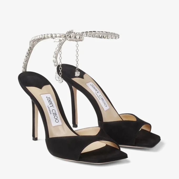 Sandales Saeda 100 en daim noir ornées de cristaux