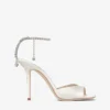 Sandales Saeda 100 en satin ivoire ornées de cristaux
