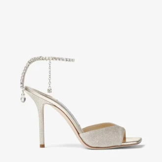 Sandales Saeda 100 Platinum Ice Dusty Glitter avec ornements en cristal