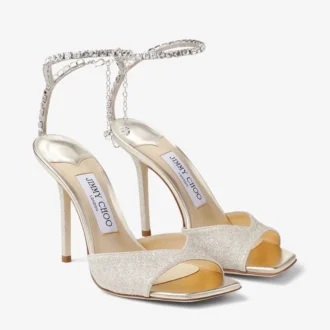 Sandales Saeda 100 Platinum Ice Dusty Glitter avec ornements en cristal