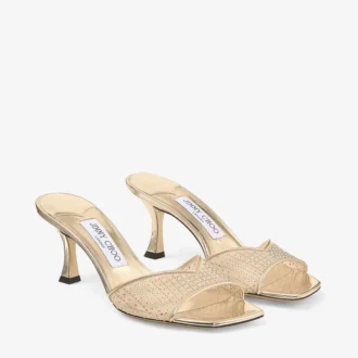 Sandales Skye 70 en maille cristal illusion dorée et cuir Liquid Metal