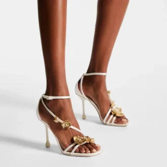 Sandales Zea 95 en satin ivoire à fleurs